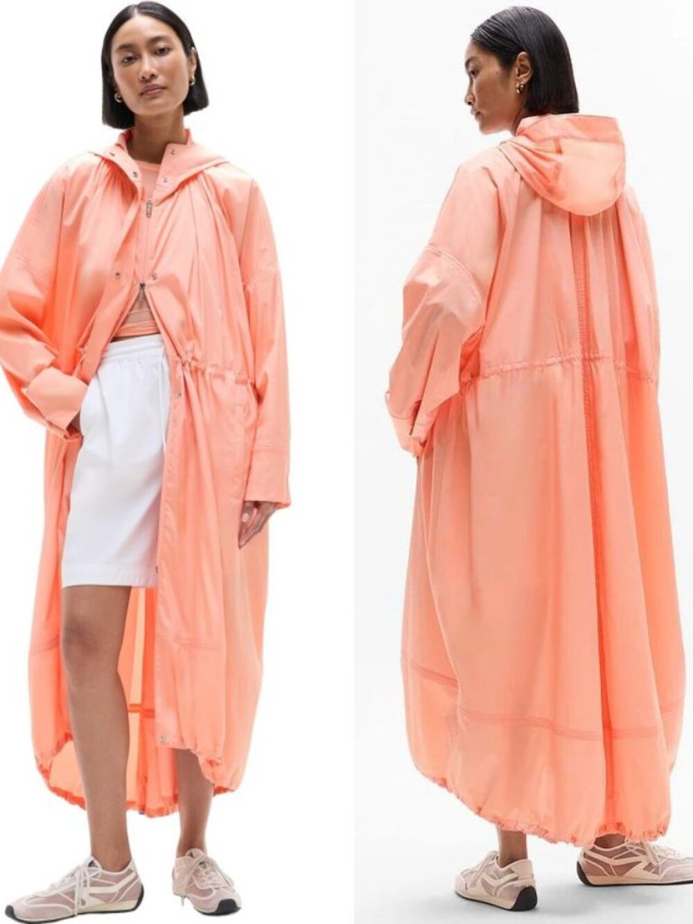 ATHLETA Trade Winds Longline JACKET Size XS Oversized Hooded Pockets Guava NEW